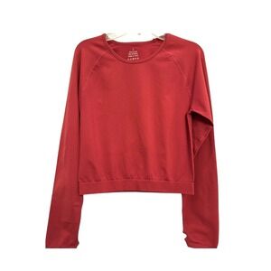 90 Degree by Reflex Womens Seamless Long Sleeve Crop Top Red XL Thumbholes